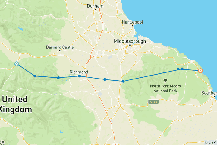 Carte du circuit Coast to Coast : De Kirkby Stephen à Robin Hoods Bay (11 jours) (11 jours)