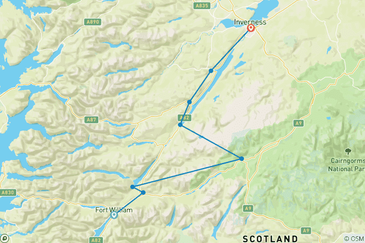 Kaart van Great Glen Way (Fort William naar Inverness) (8 dagen)
