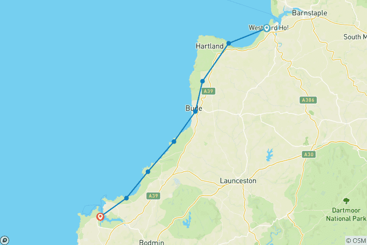 Map of Wandern auf dem South West Coastal Path (Westward Ho! bis Padstow) (10 Tage)