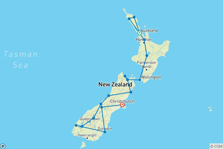 Carte du circuit Naturellement Nouvelle-Zélande