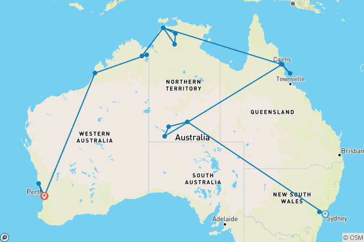 Karte von Kuste, Outback, Top End & Kimberley