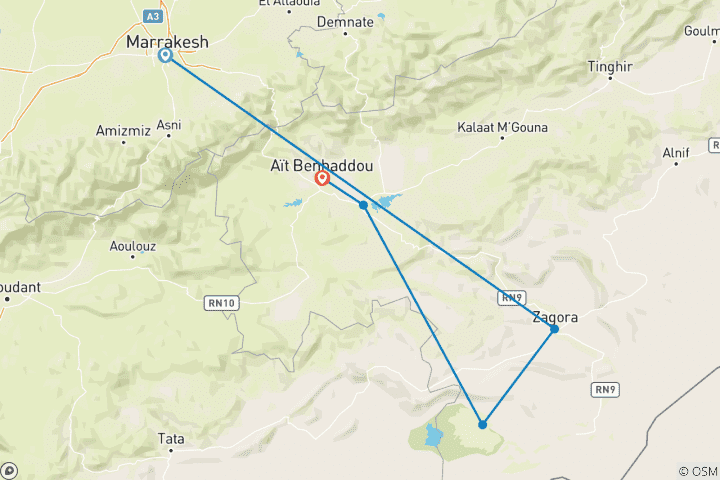 Mapa de Viaje al Desierto de Marruecos desde Marrakech