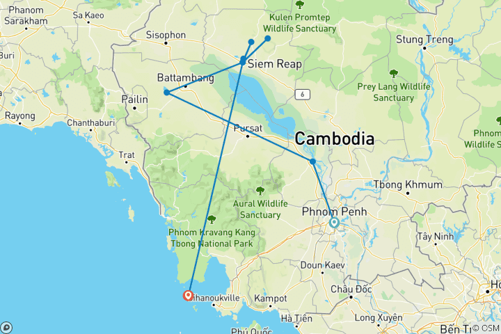 Map of Highlights of Cambodia