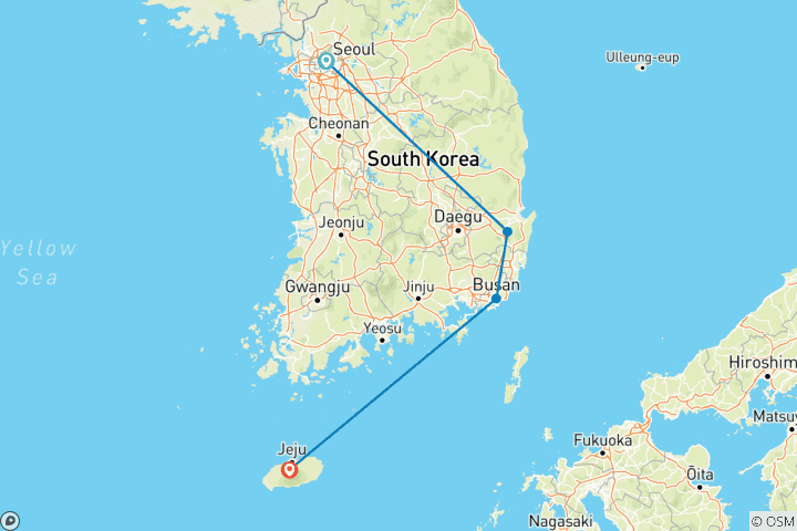 Carte du circuit 10 jours en Corée du Sud - Circuit familial privé avec hôtels 4 étoiles (sans groupe, personnalisable)