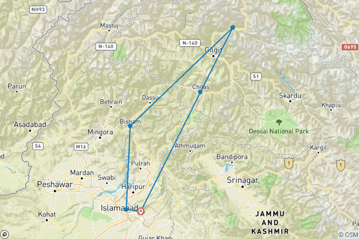 Mapa de Hunza y más allá: Tour de Aventura de 10 Días por el Karakórum (Todo Incluido)