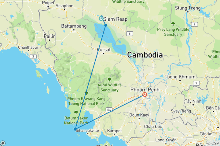 Map of 9 Days Cambodia Journey: Siem Reap, Koh Rong & Phnom Penh