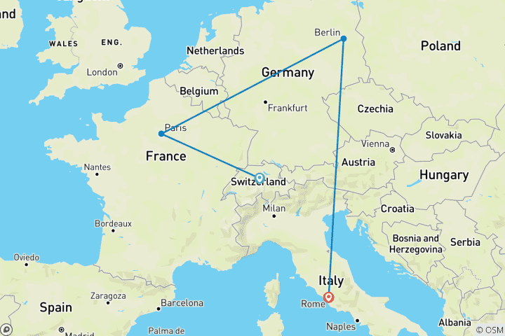 Mapa de Aventura Euro After-Prom 15 días/14 noches