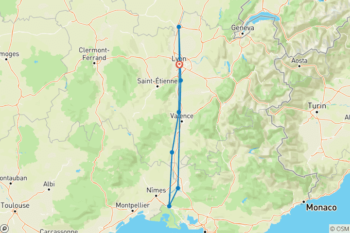 Carte du circuit L'art et l'histoire au fil du Rhône (croisière de port en port)