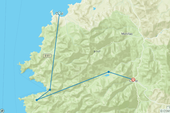 Karte von Korsika - Der zentrale GT20 (7 Tage)