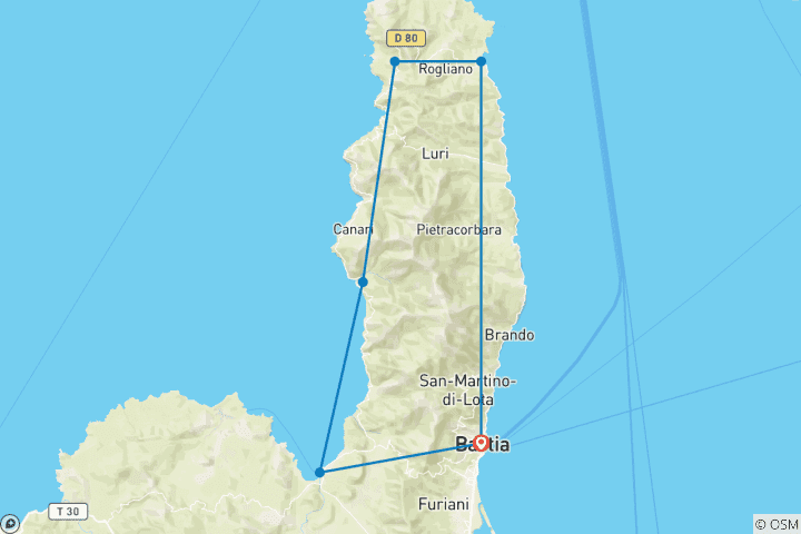 Map of Corse - Randonnée à pied et à vélo dans le Cap Corse (7 jours)