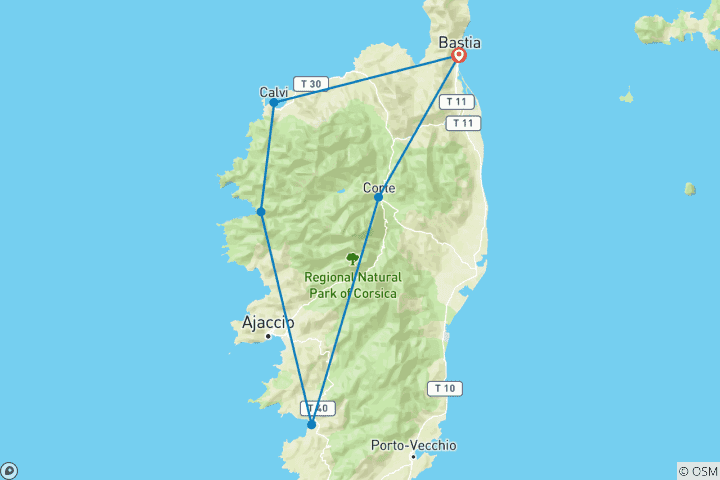 Karte von Korsika - Tour de Corse (7 Tage)