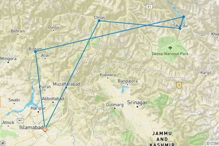 Karte von Skardu Baltistan Tour (Kachura, Shigar & Basho)
