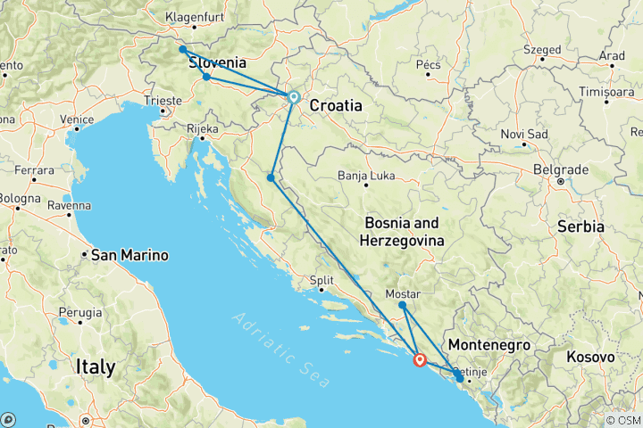 Kaart van Rijkenroute van Dalmatië (Bled & 3 nachten Dubrovnik) Kleine Groepsreis