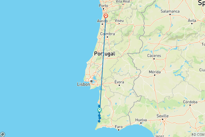 Carte du circuit Circuit pédestre Costa Vicentina (8 jours)
