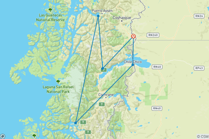 Map of 7 days -Self-Drive: Carretera Austral- southern highway, Chilean Patagonia