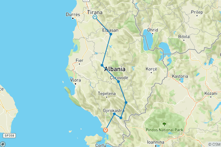 Carte du circuit Circuit privé de Tirana à Saranda en 4x4