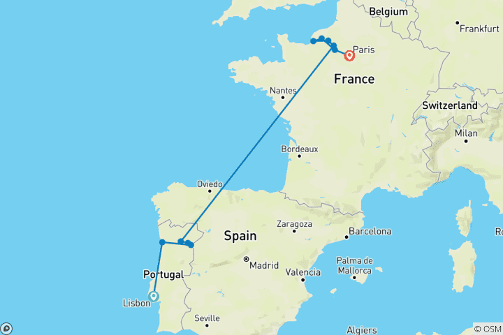 Kaart van Pareltjes van de Seine & Onvergetelijke Douro met Lissabon