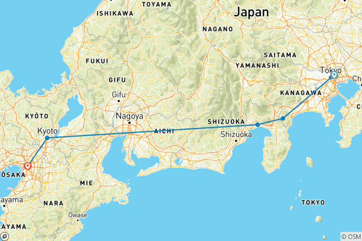Map of 6 Days Luxury Japan Family Holiday, Daily Starts & Private Guide