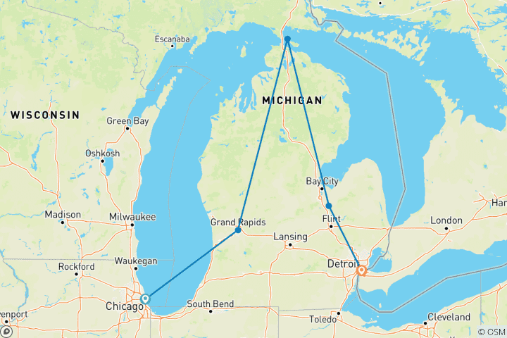 Map of Scenic Great Lakes with Mackinac Island