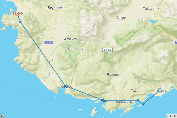 Carte du circuit Croisière à la voile de Demre à Fethiye 6N/7J