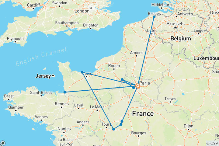 Kaart van Parijs meerdaags avontuur: 9 dagen, 8 nachten