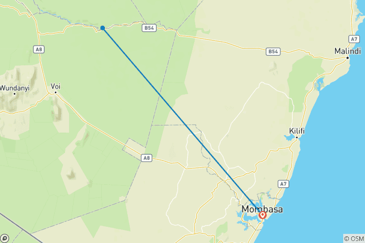 Mapa de AVENTURA DE 3 DÍAS EN EL PARQUE NACIONAL DEL TSAVO ESTE