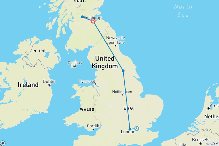 Carte du circuit Londres, York et Édimbourg