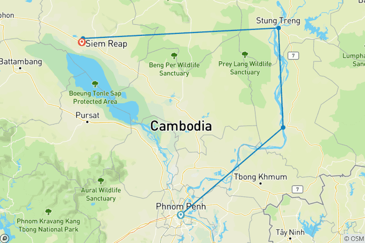 Kaart van Cambodja – wandelen, fietsen & kajakken (5 bestemmingen)
