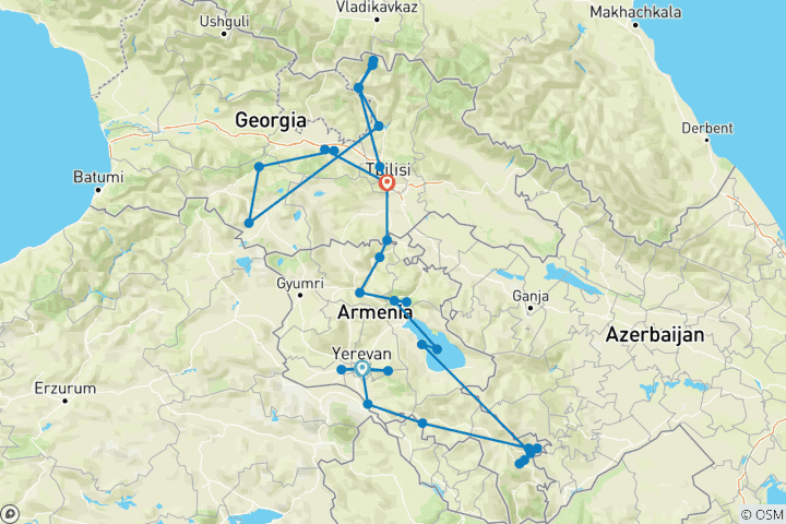 Map of Highlights of Armenia & Georgia