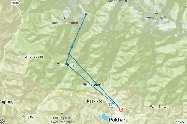 Mapa de Excursión corta al campamento base del Annapurna