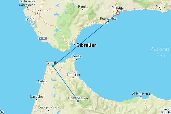 Carte du circuit 3 jours de médinas andalouses depuis la Costa del Sol