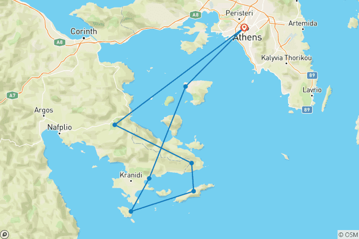 Carte du circuit Aventure à la voile dans le golfe Saronique