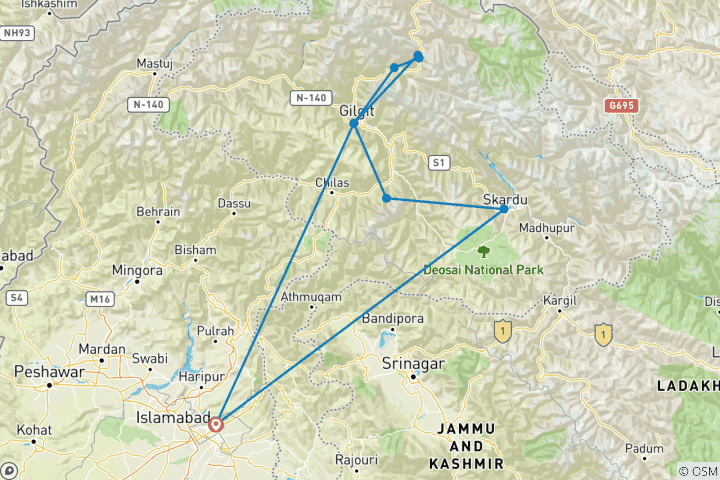 Map of Hunza, Skardu & Fairy Meadows Premium Expedition