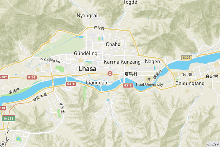 Kaart van 4 Dagen Tibet Hoofdstad Lhasa Klassieke Groepsreis