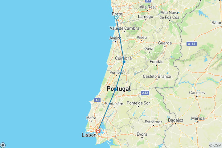 Map of 6-Day From Porto to Lisbon