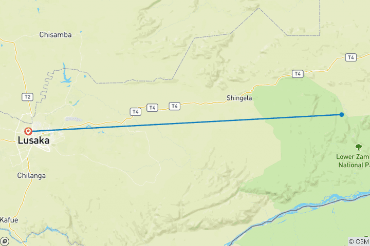 Carte du circuit Safari en canoë sur le Zambèze