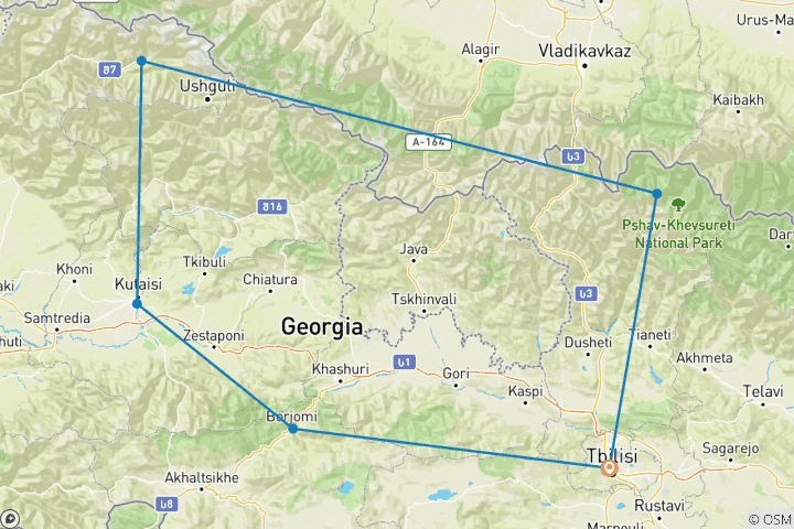 Carte du circuit Géorgie, Svaneti et Kazbegi - *TREK* guidé (tout compris)