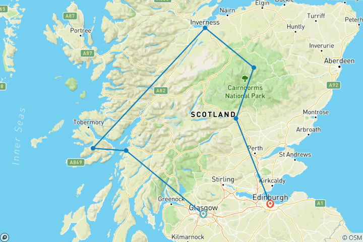 Kaart van Premium Schotland Reis - oktober 2026