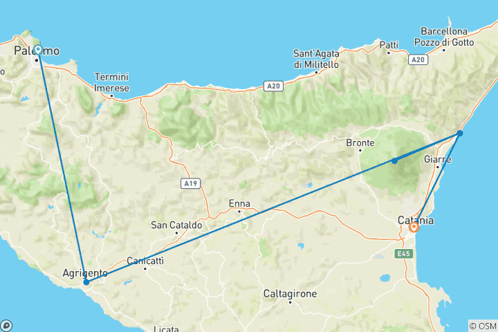 Carte du circuit Circuit privé de 7 jours en Sicile, de Palerme à Catane