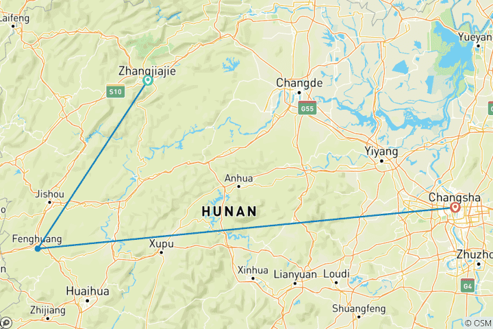 Carte du circuit 7 jours Hunan Avatar Tour (Guide privé Pas de groupe) Circuit familial Personnalisable