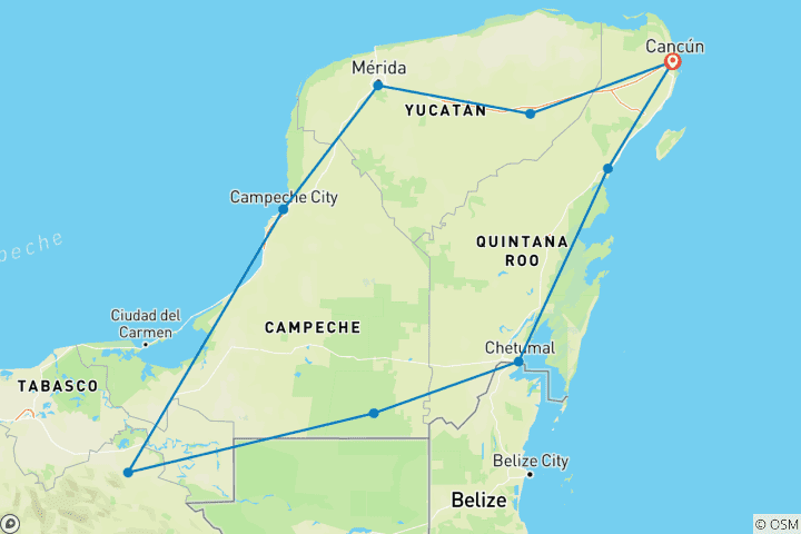 Carte du circuit Circuit en petit groupe et baignade au Mexique (vol inclus)