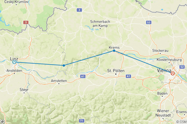 Kaart van Donauradweg - Linz-Wenen (5 dagen)