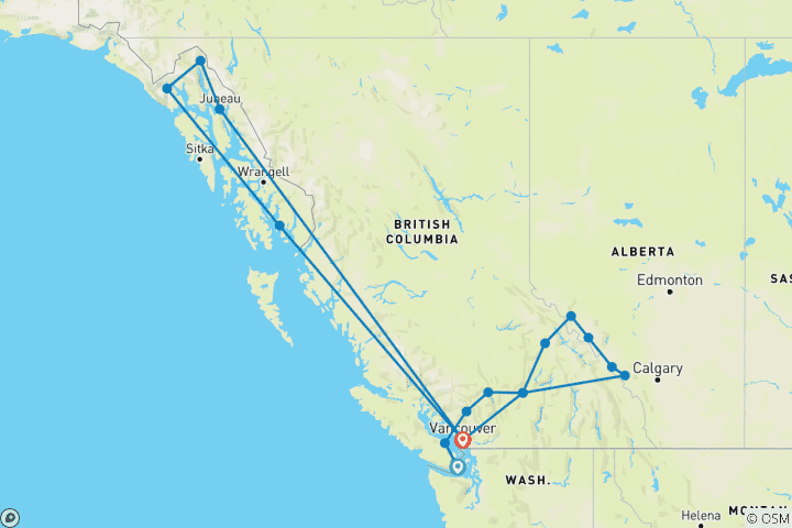 Map of Reflections of the Rockies and Alaska Cruise Victoria - Vancouver (2027)