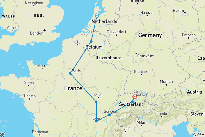 Karte von Gewünschtes Europa Ende Zürich (einschließlich Brüssel)