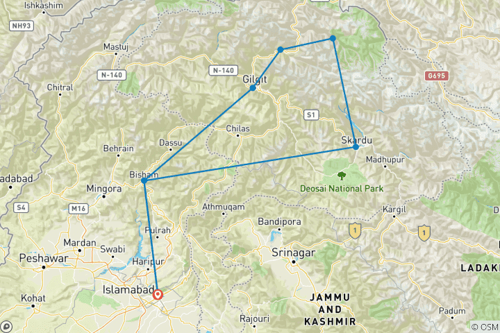 Map of 22 Days Skardu Snow Lake Lukpela Baraldu Shimshal Pass Pakistan