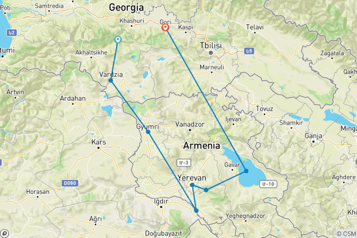 Carte du circuit Explorateur du Caucase : Aventure terrestre de 12 jours à travers l'Azerbaïdjan, la Géorgie et l'Arménie