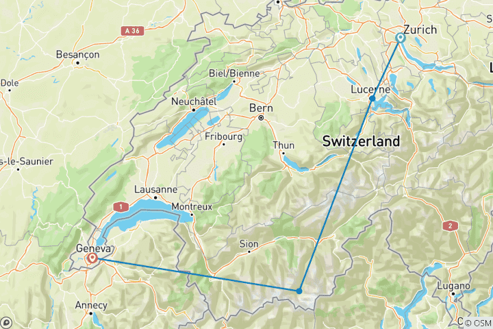 Mapa de Escapada Invernal Definitiva a Suiza - 10 Días / 9 Noches