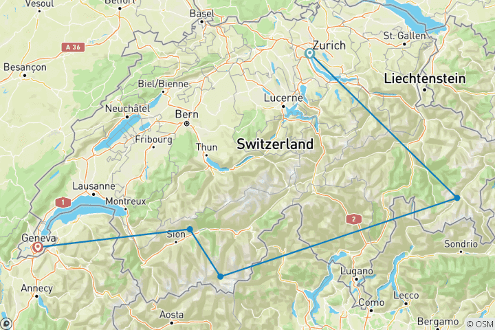 Carte du circuit L'expérience hivernale ultime de la Suisse (7 jours / 6 nuits)