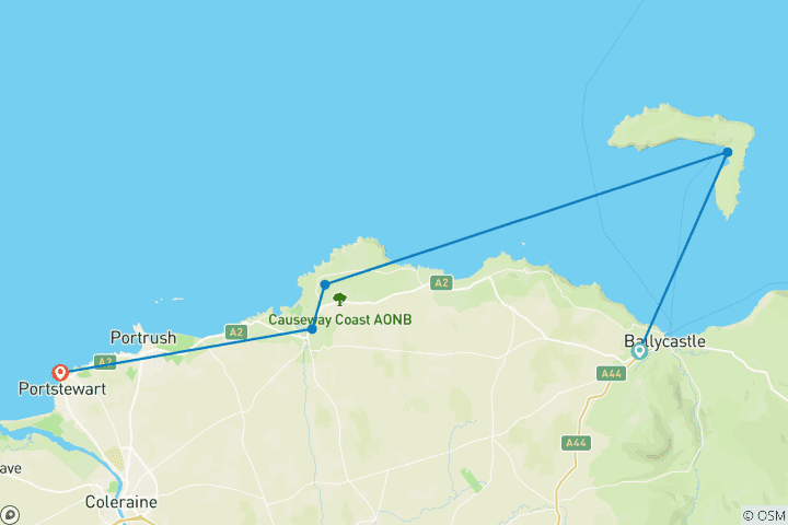 Kaart van 7-daagse trektocht met eigen gids langs de Antrim Causeway Coast (7 dagen)
