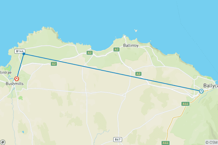 Kaart van 5-daagse trektocht met eigen gids langs de Antrim Causeway Coast (5 dagen)